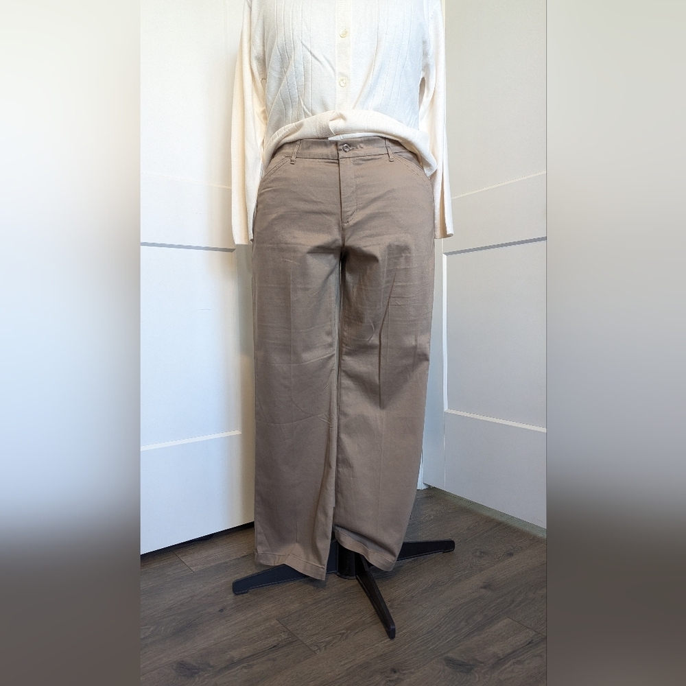 Lee Women's Chino Pants Plus Size 16 Khaki Flex Motion Straight Leg Mid Rise
